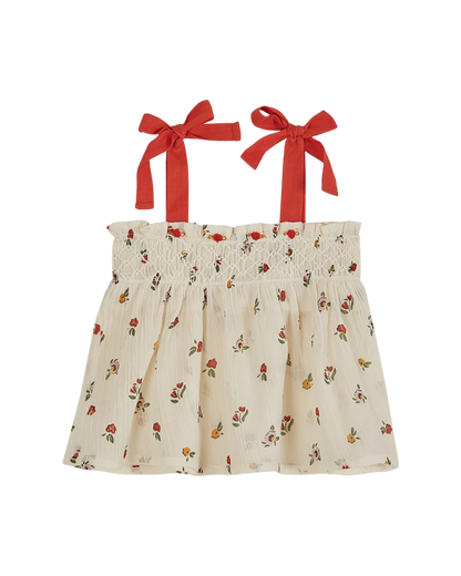 Top coton créponné poppy écru