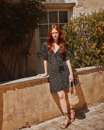 Robe chemisier à fleurs noir