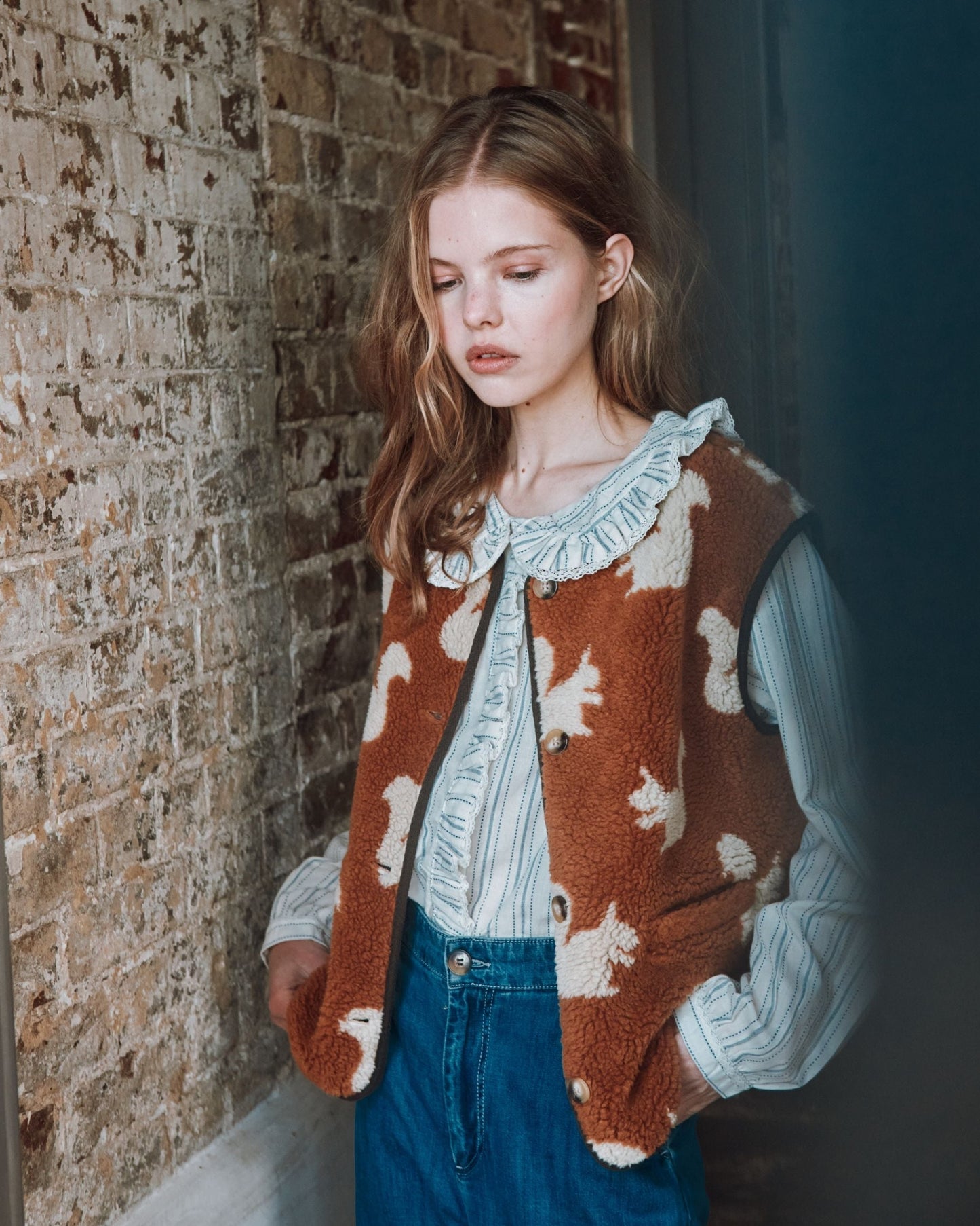 Blouse - Volanté à rayures écru