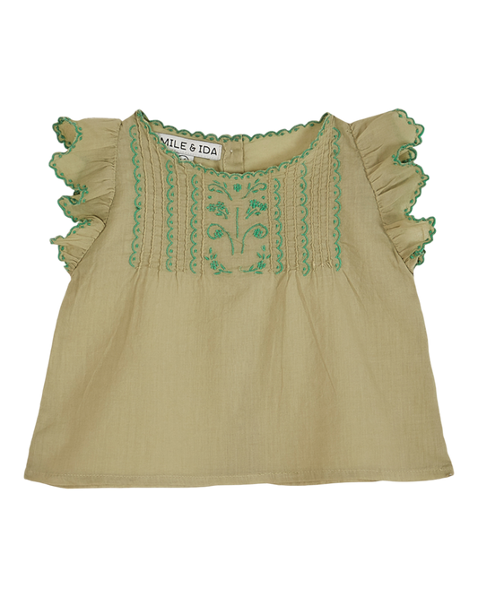 Blouse brodée voile de coton pistache