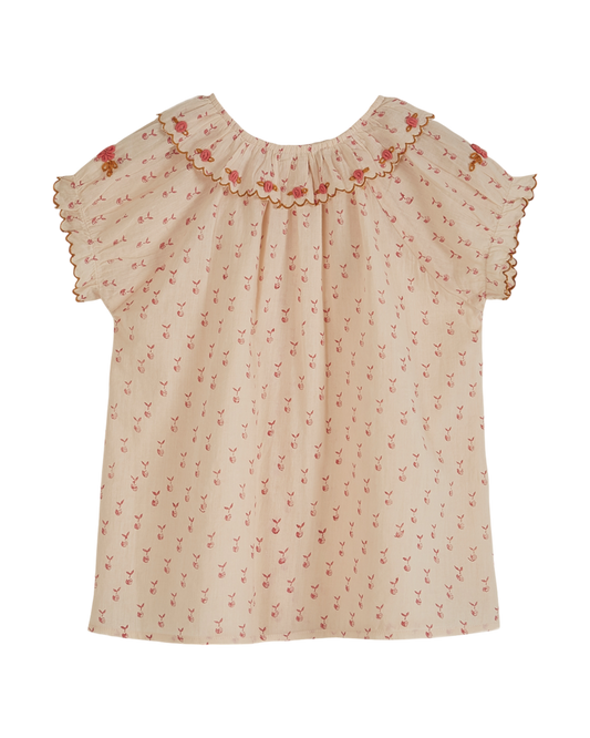 Blouse imprimée reinette voile de coton beige