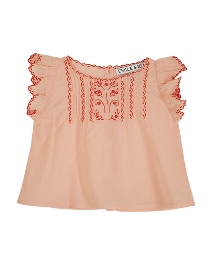Blouse brodée voile de coton rose