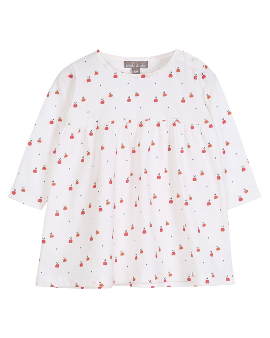 Robe pommes rouges écru