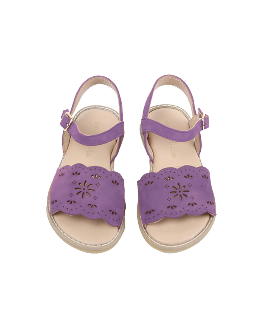 Sandales perforées cuir velours violet