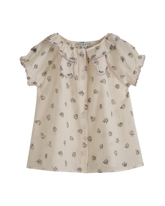 Blouse voile de coton groseille écru