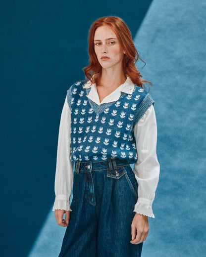 Pull - Sans manches tulipes bleu