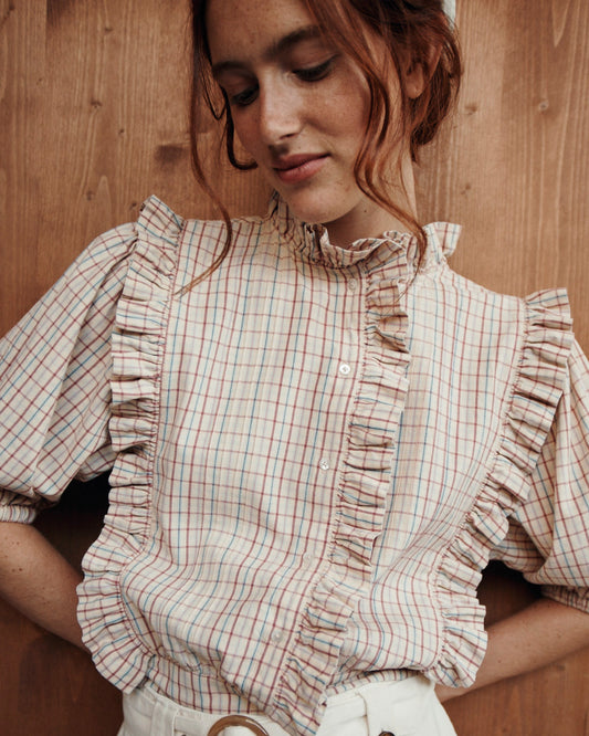 Blouse carreaux vanille