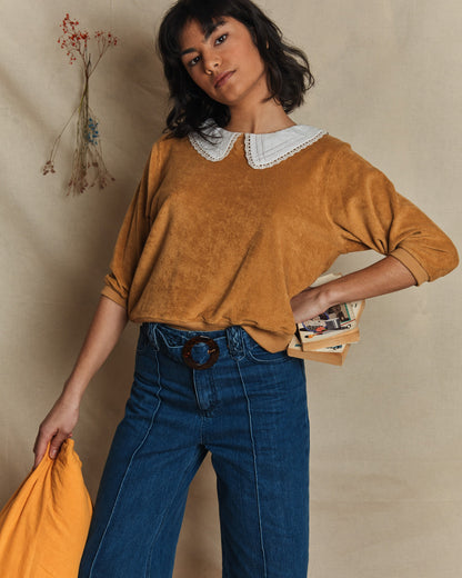 Sweatshirt en éponge bio moutarde