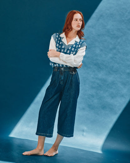Pantalon - Midi 3/4 denim bleu