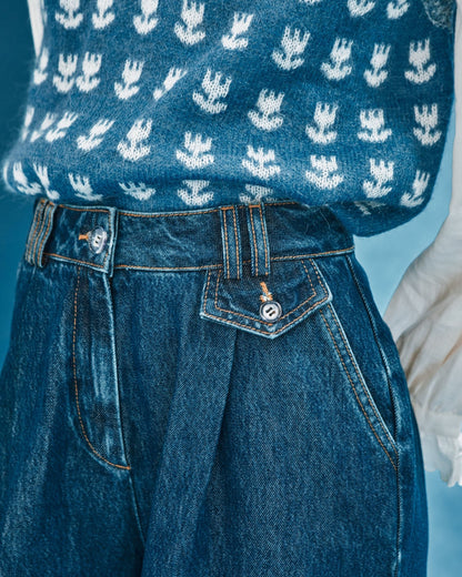 Pantalon - Midi 3/4 denim bleu