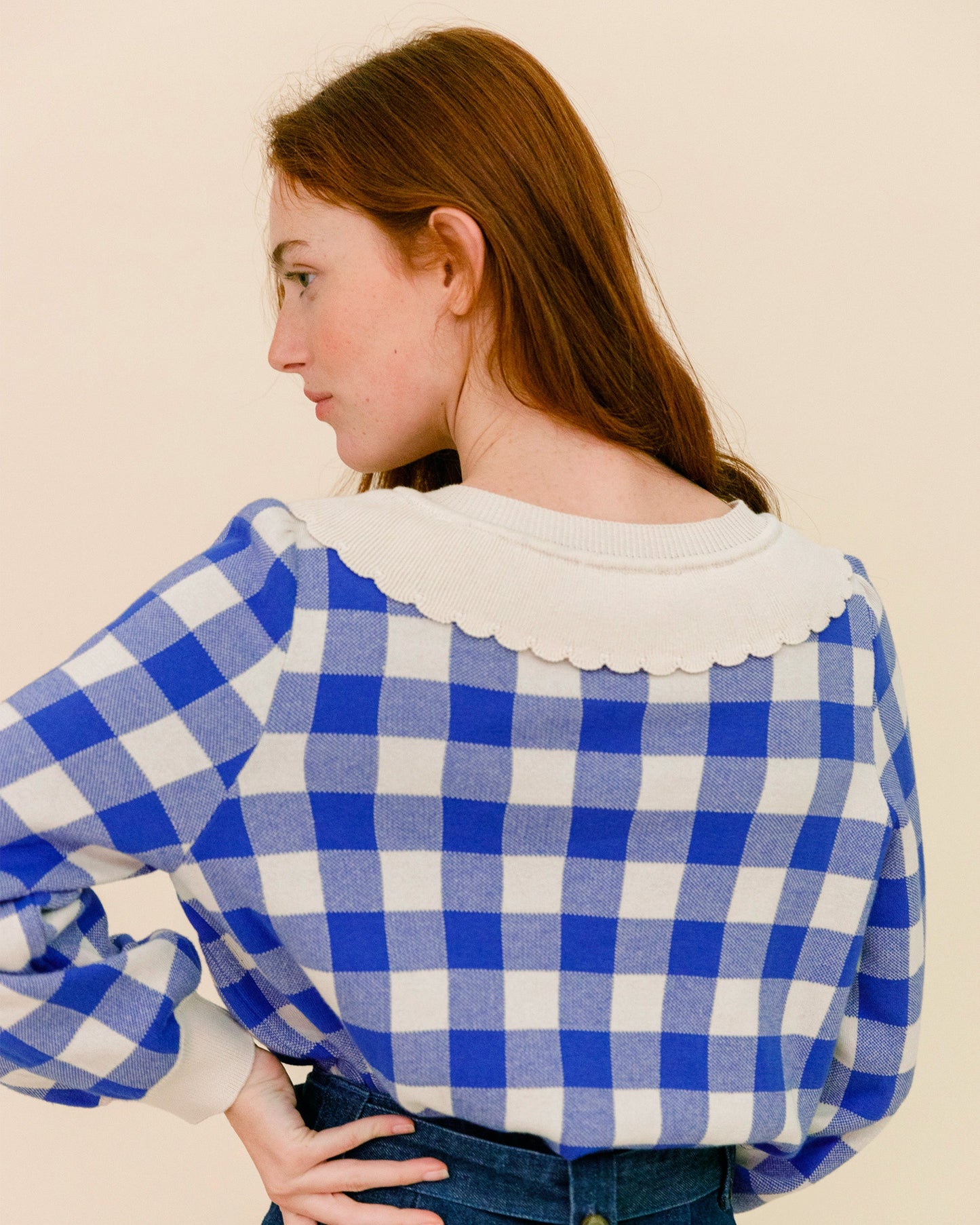Cardigan coton bio femme vichy bleu