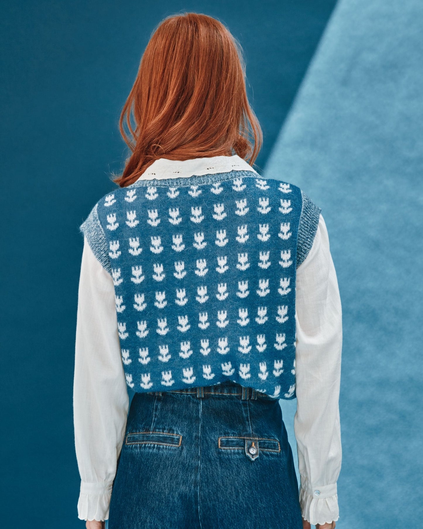 Pull - Sans manches tulipes bleu