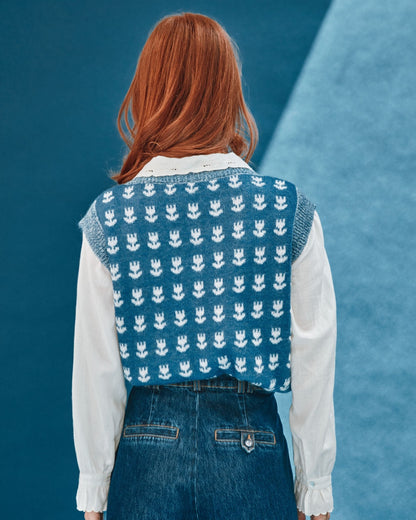 Pull - Sans manches tulipes bleu