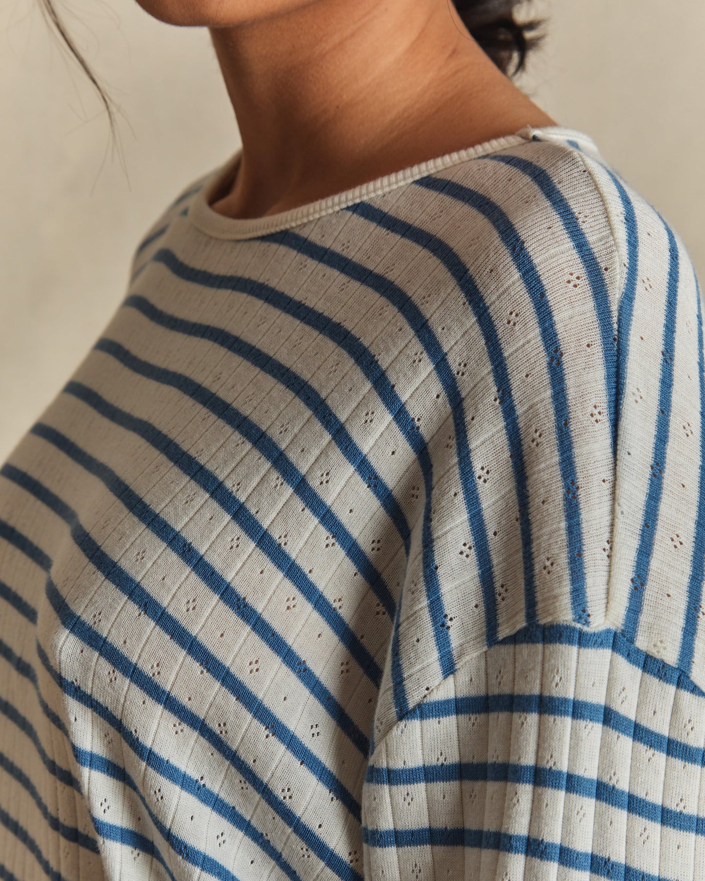 Tee-shirt rayé coton modal bleu et écru