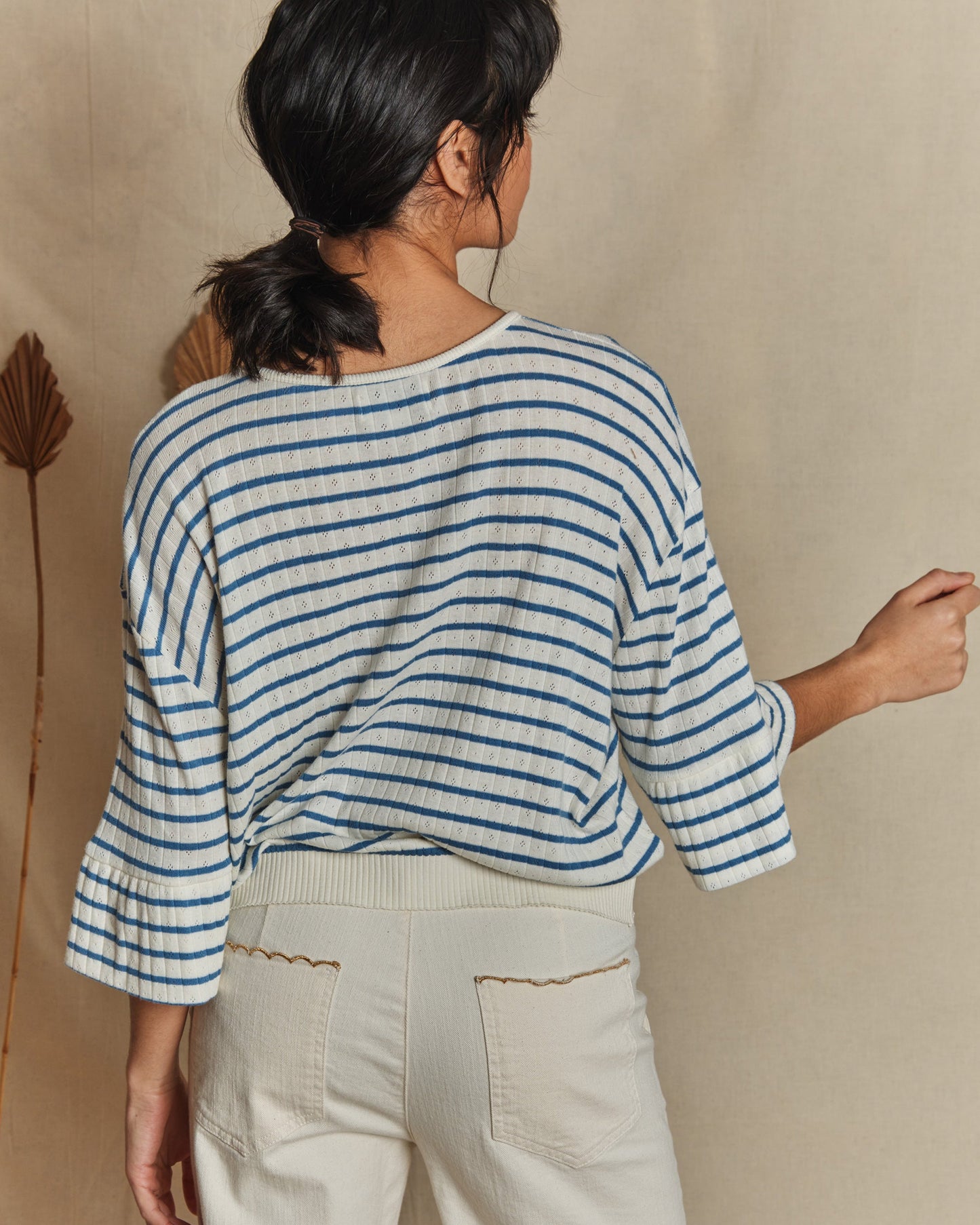 Tee-shirt rayé coton modal bleu et écru