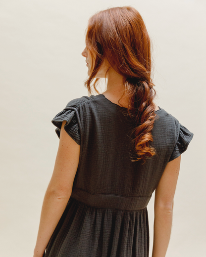 Robe midi gaze de coton bitume