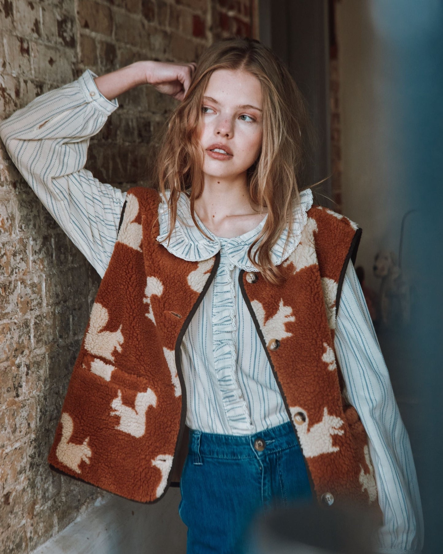 Blouse - Volanté à rayures écru