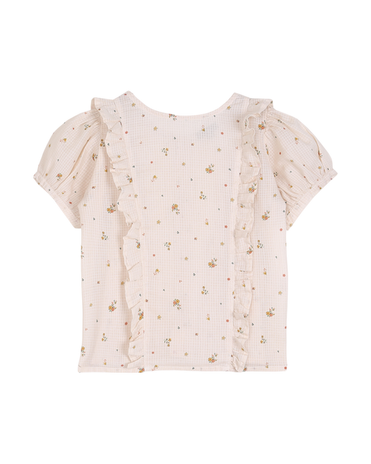 Blouse volantée à fleurs écru