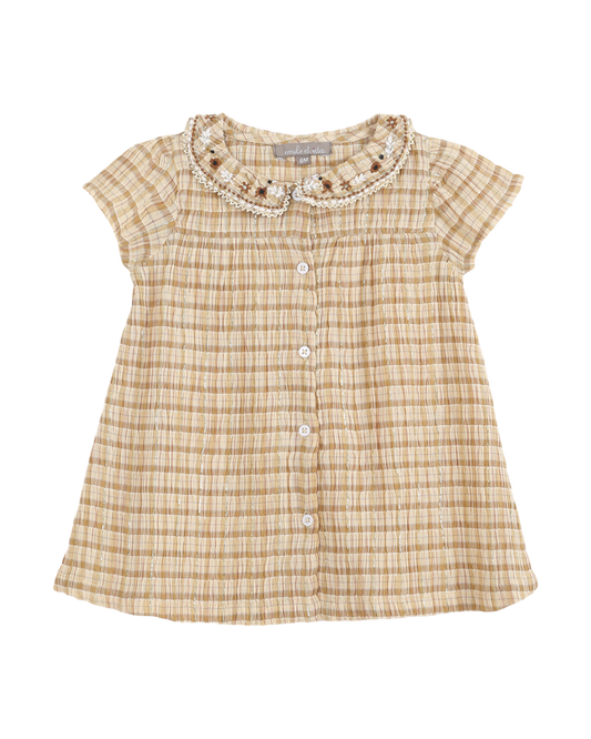 Robe fille à carreaux beige