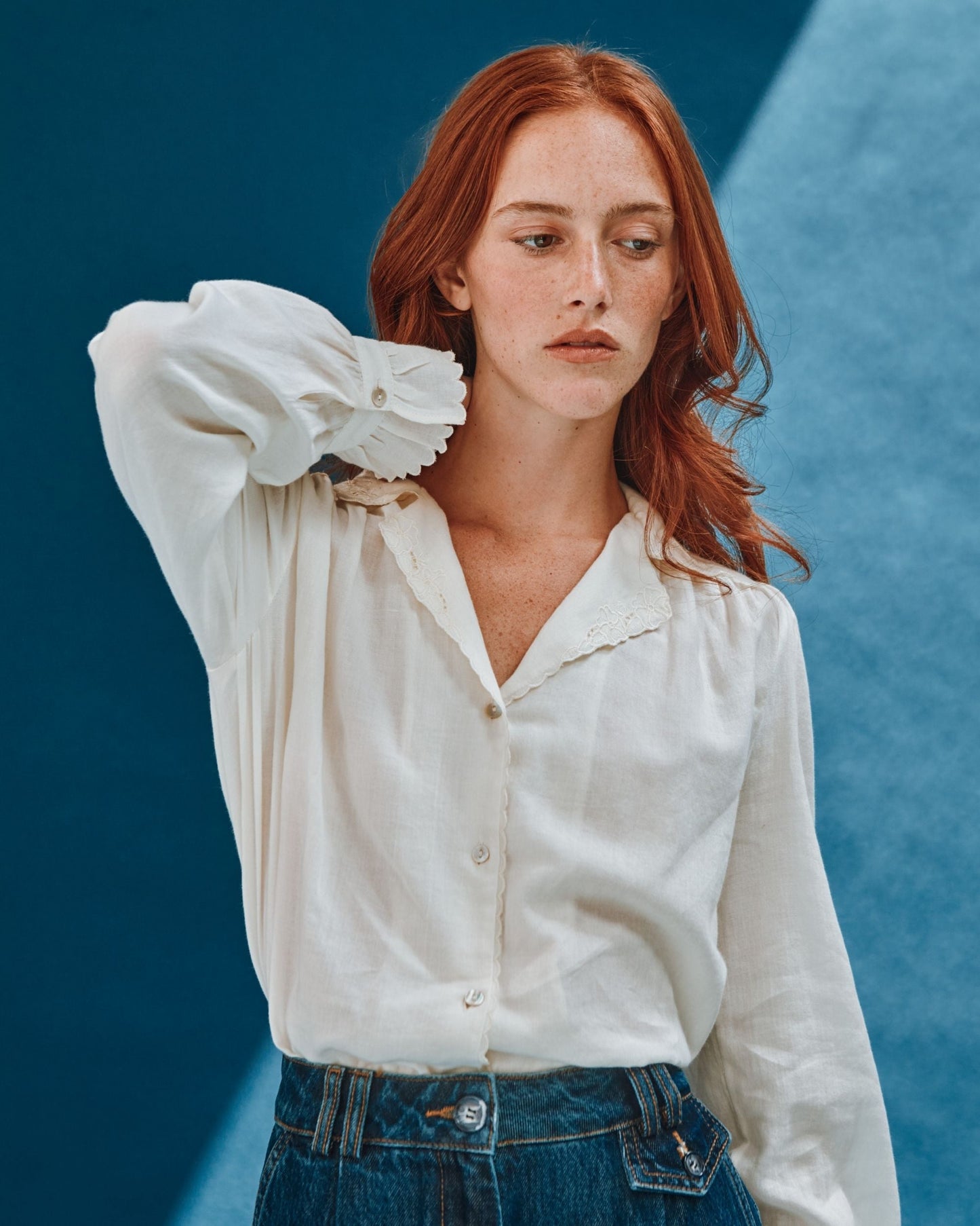 Blouse - Brodé en coton écru