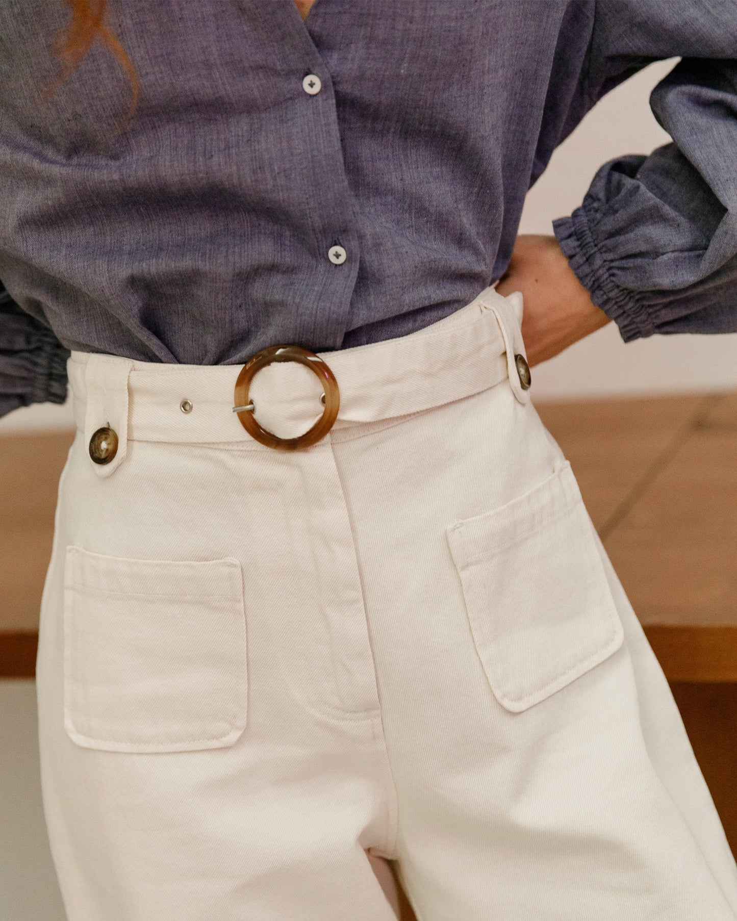 Pantalon toile de coton écru