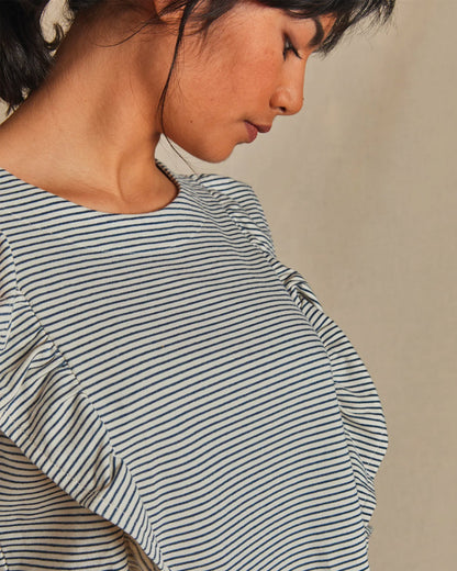 Sweatshirt rayé coton bio écru et bleu marine