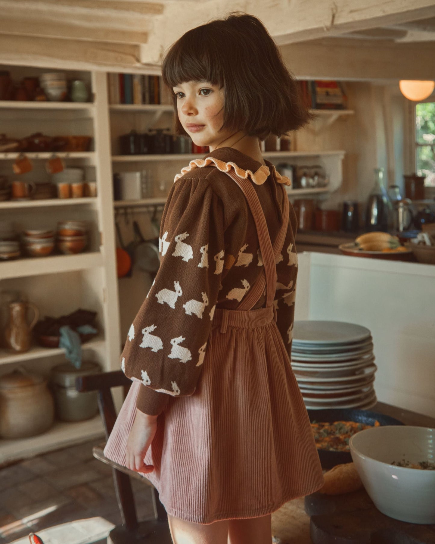Pull jacquard lapin fille coton bio cacao