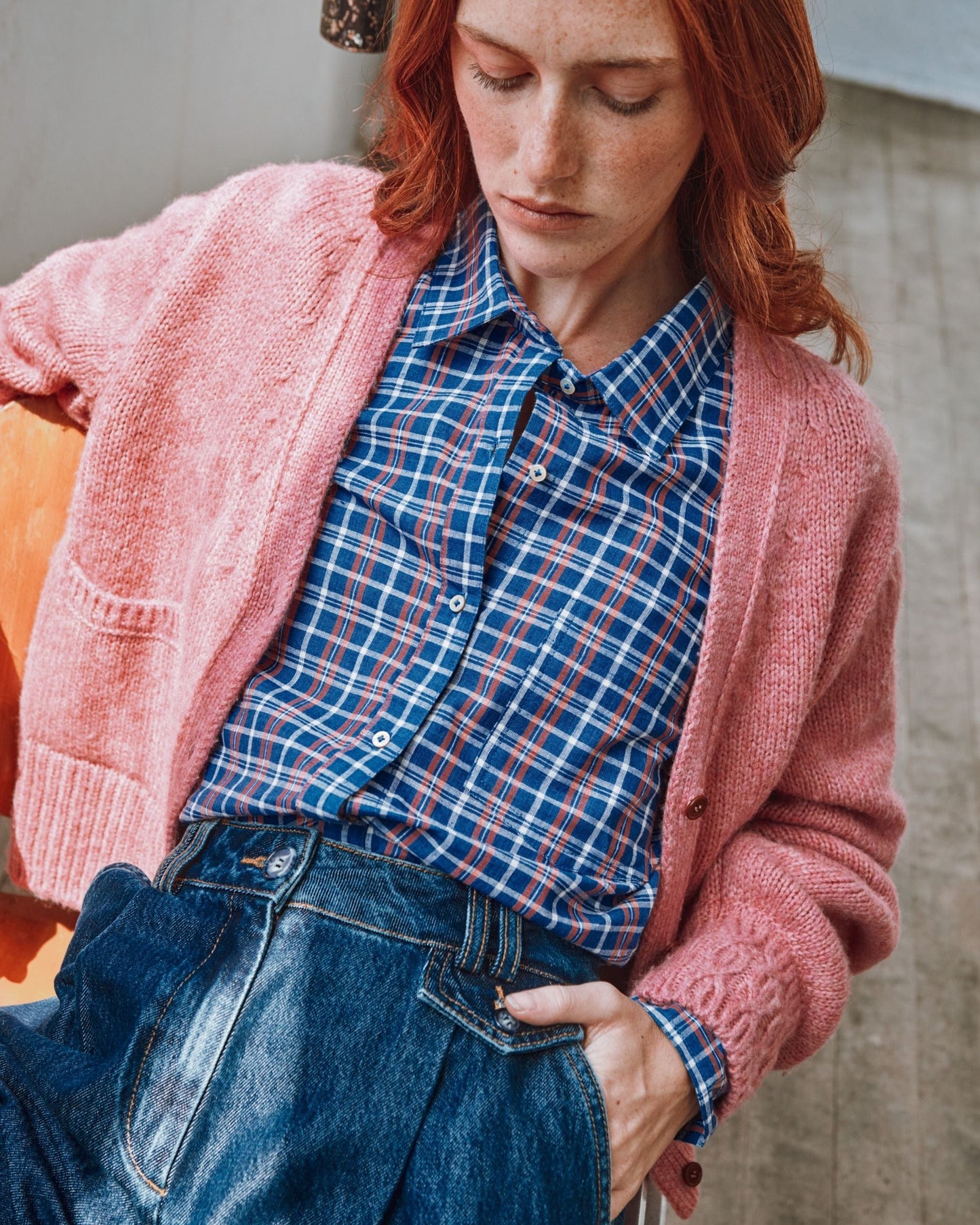 Chemise - Khadi à carreaux bleu et rouge