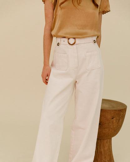 Pantalon toile de coton écru