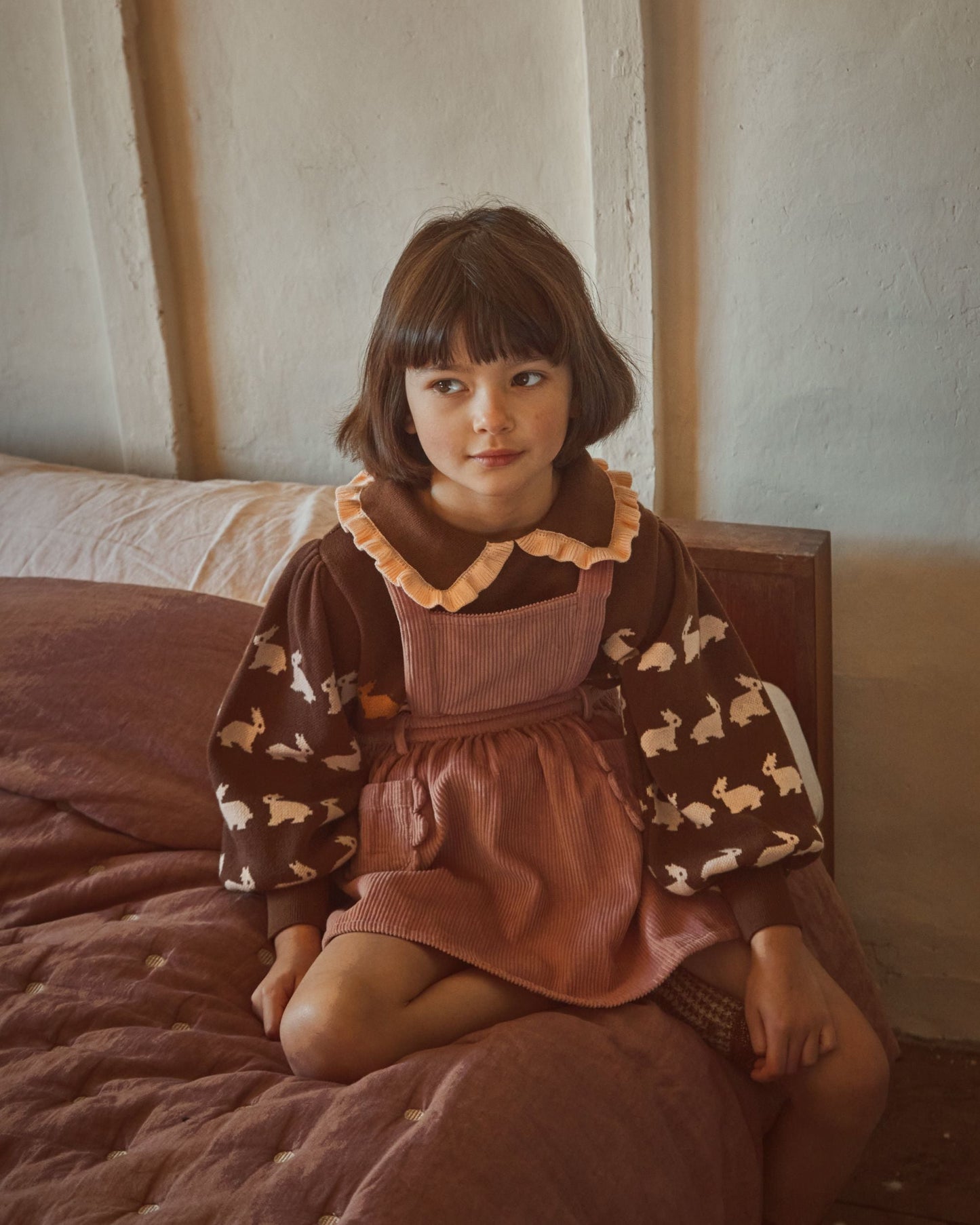 Pull jacquard lapin fille coton bio cacao