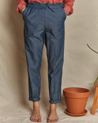 Pantalon coton chambray