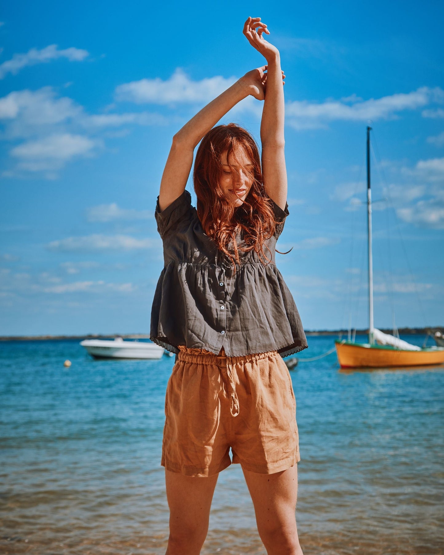 Short ample lin et coton miel