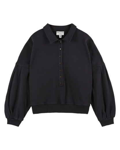 Sweat boutonné coton bio noir bleuté
