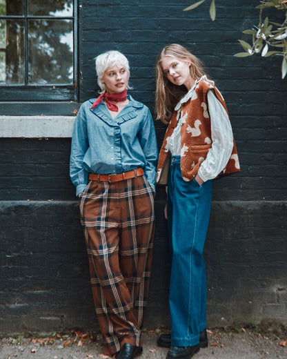 Pantalon - Large à carreaux marron