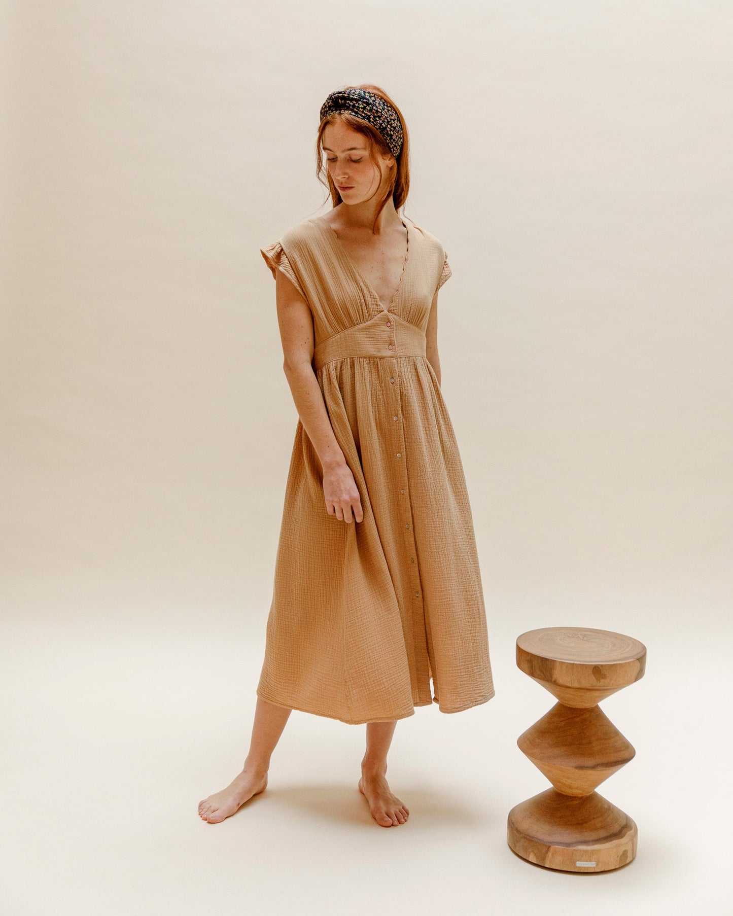 Robe midi gaze de coton miel