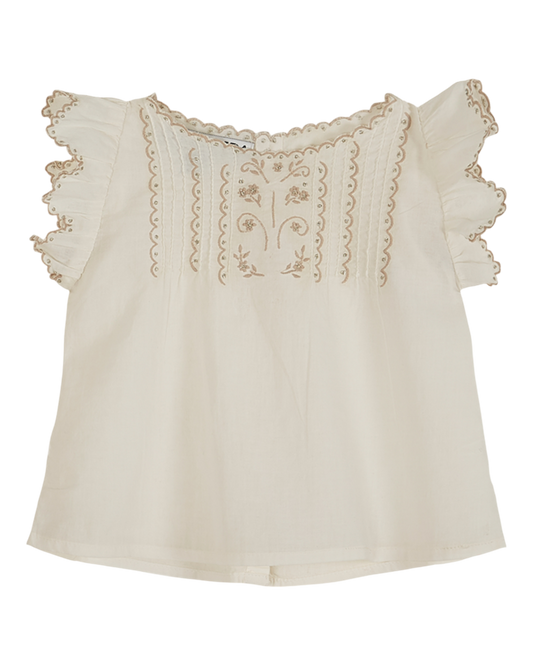 Blouse brodée voile de coton écru