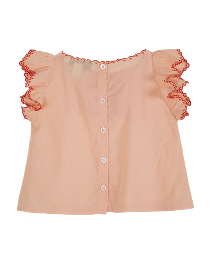 Blouse brodée voile de coton rose