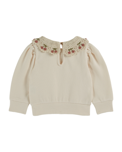 Sweat coton bio col brodé crème