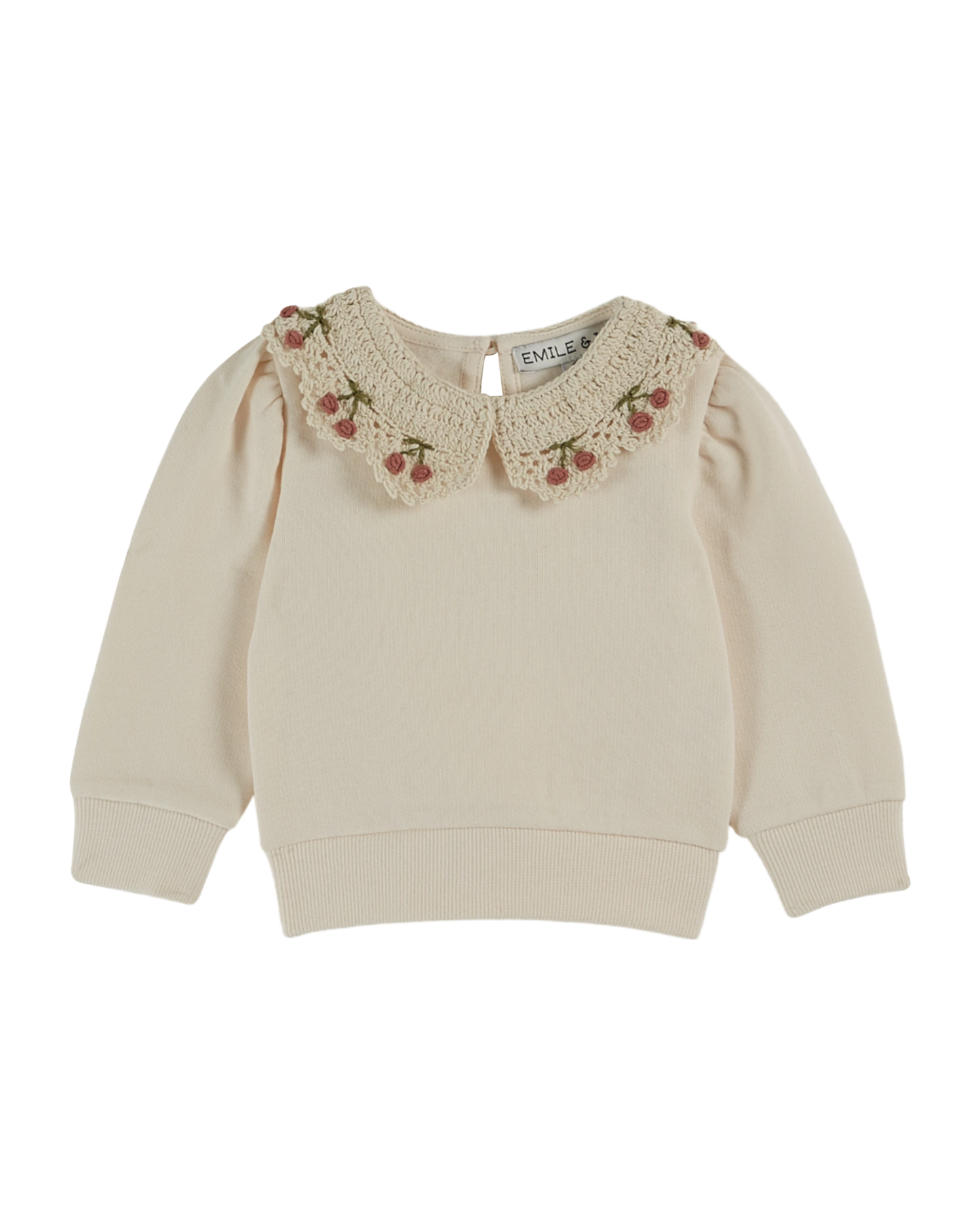 Sweat coton bio col brodé crème