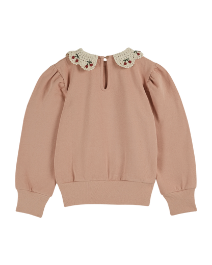 Sweat coton bio col brodé blush