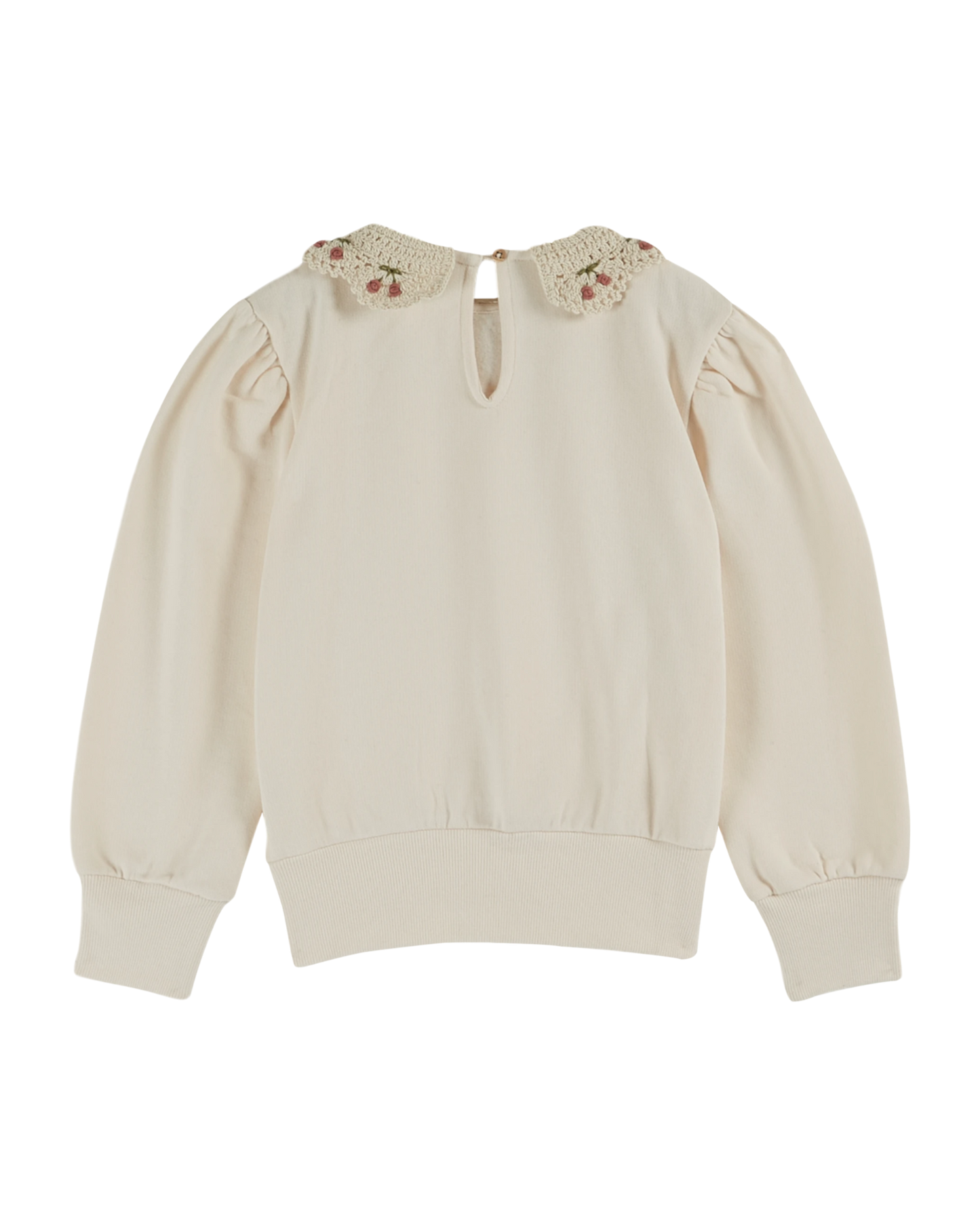 Sweat coton bio col brodé crème