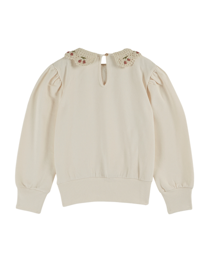Sweat coton bio col brodé crème