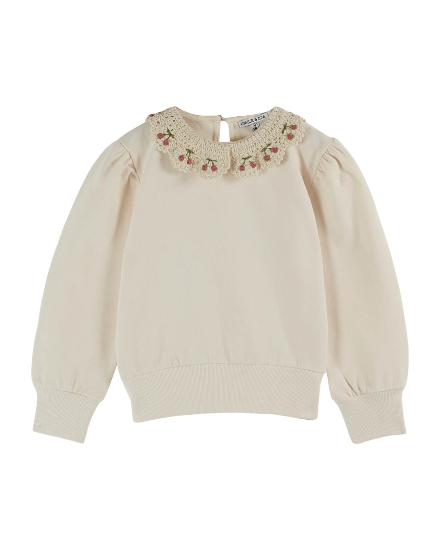 Sweat coton bio col brodé crème