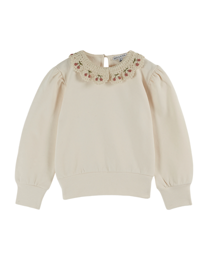 Sweat coton bio col brodé crème