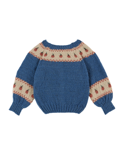 Cardigan jacquard à motifs pomme bleu