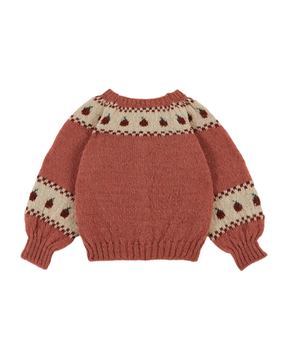 Cardigan jacquard à motifs pomme rose