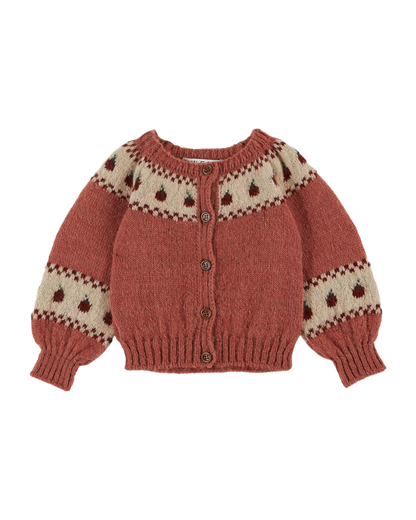 Cardigan jacquard à motifs pomme rose