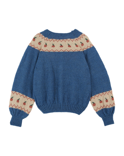 Cardigan jacquard à motifs pomme bleu