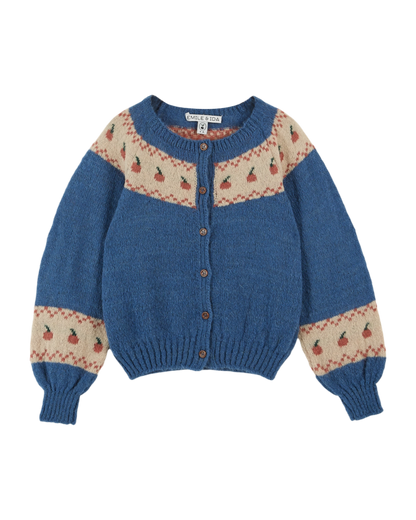 Cardigan jacquard à motifs pomme bleu
