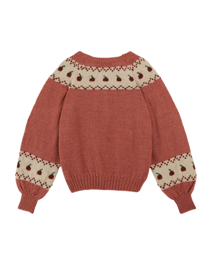 Cardigan jacquard à motifs pomme rose